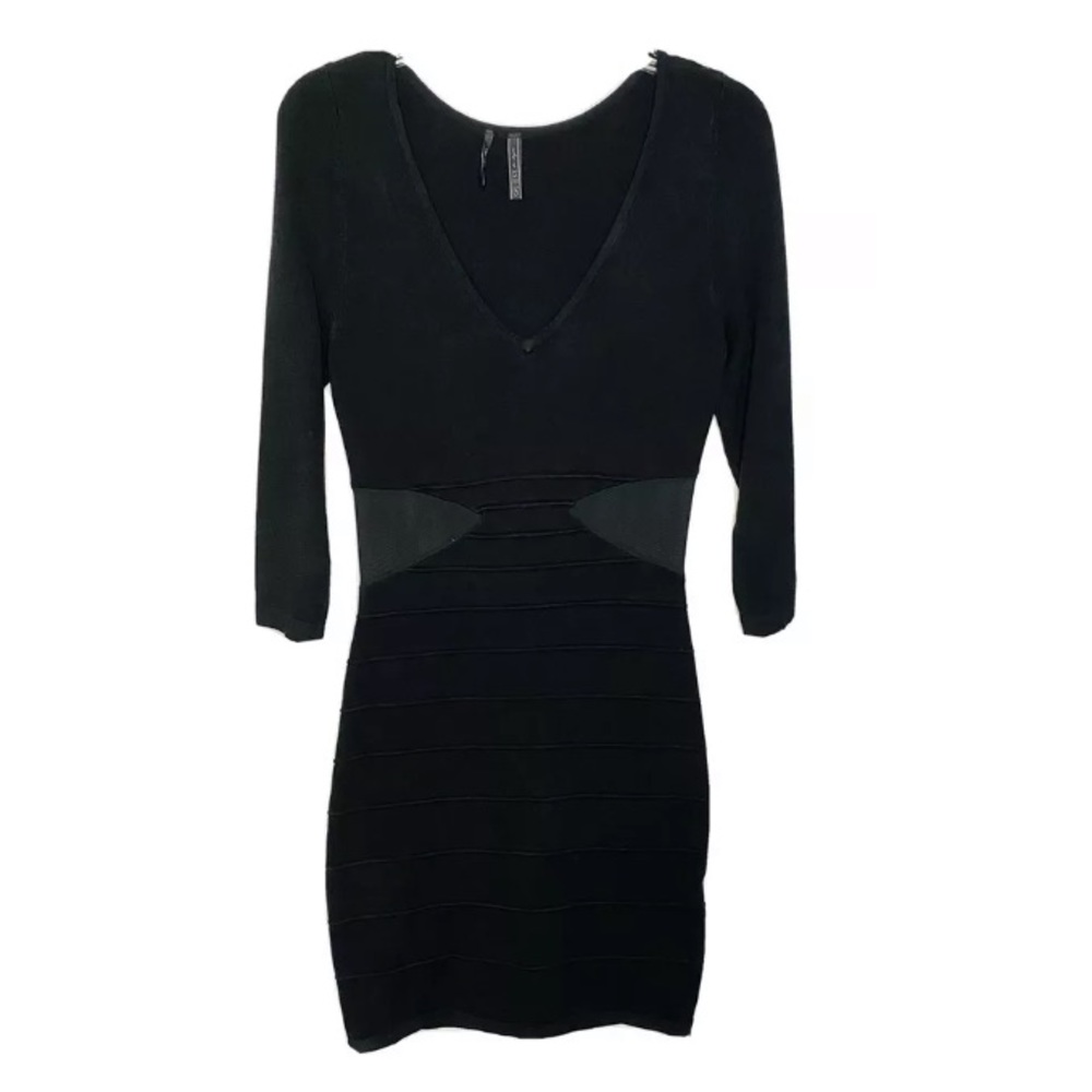 GUESS Black Bodycon Dress Sweater Sheer Cut Outs